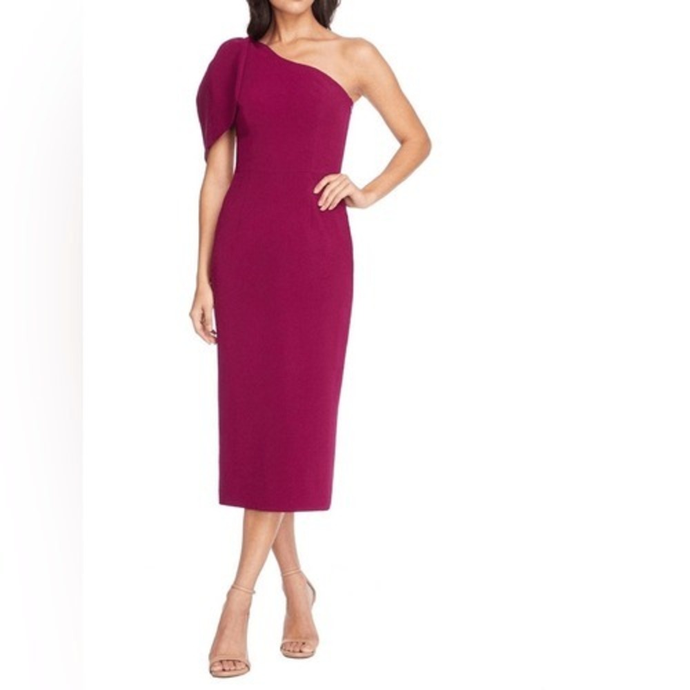Dress The Population Dress Women's XL Tiffany Dark Magenta One Shoulder Midi NWT